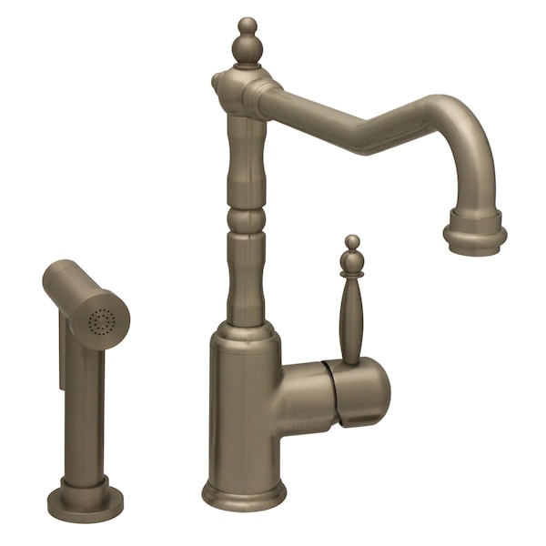 Whitehaus Sgl Lvr Handle Faucet W/ Traditional Swivel Spout And Brass Side Spray WH2070800-BN - main